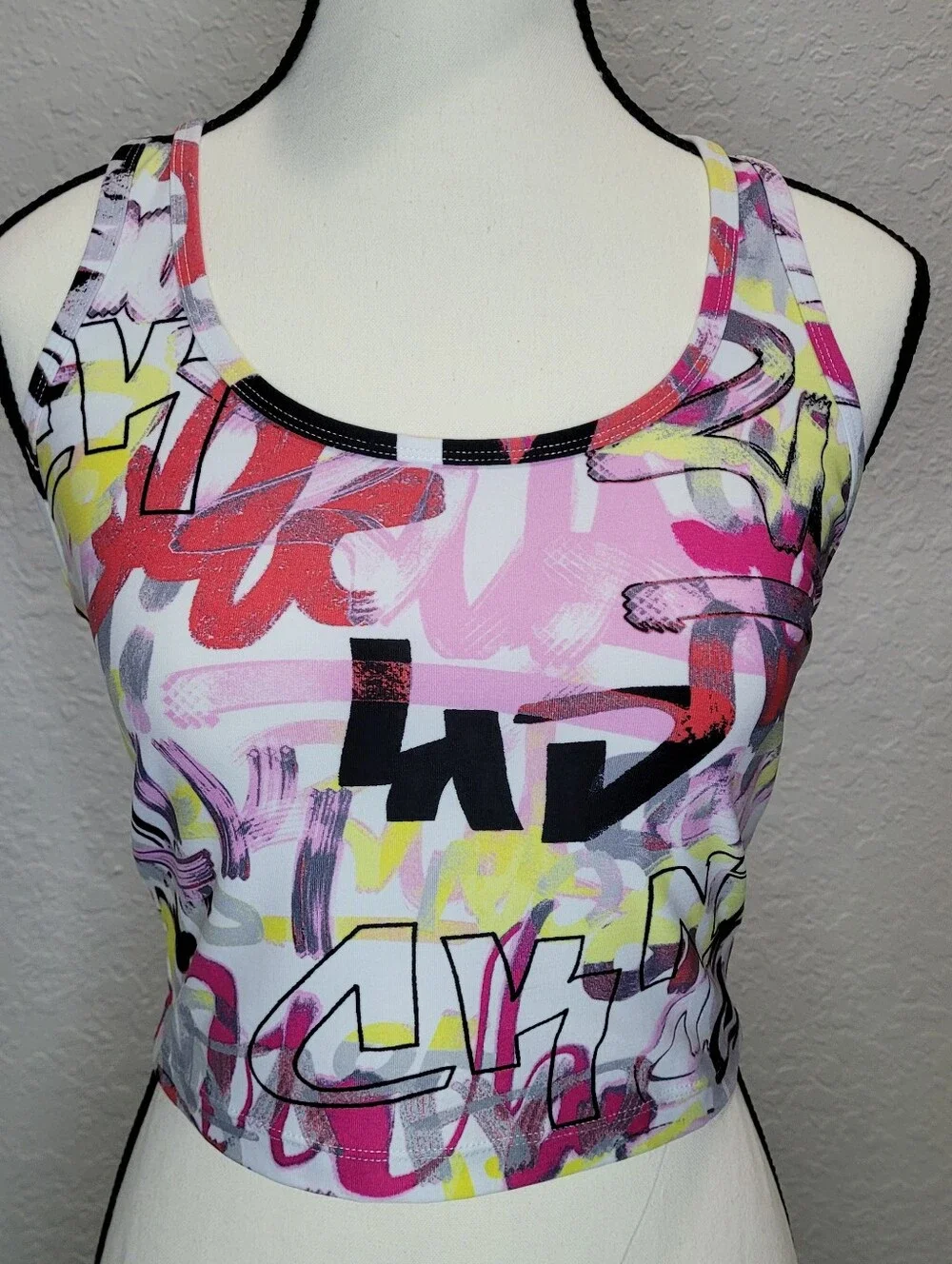 Calvin Klein Performance Multicolor Graffiti Racerback Crop Top - Picture 1 of 3
